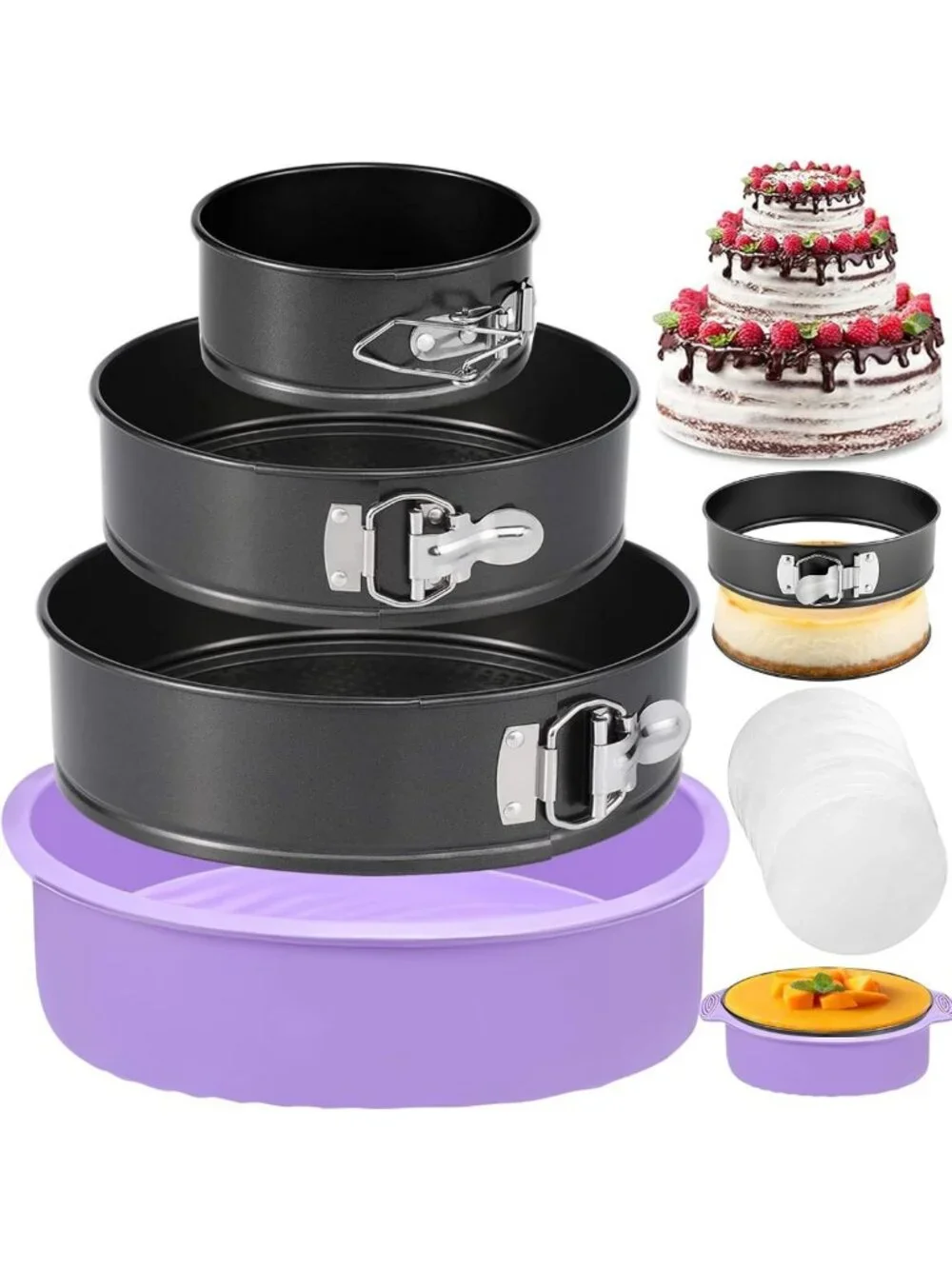 Leakproof Springform Pan Set of 3 - Nonstick Cheesecake Pans with Silicone